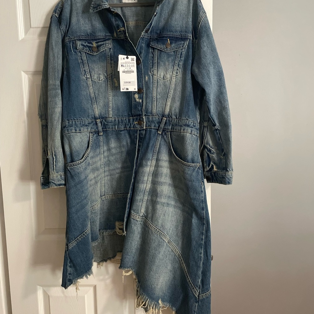 NWT Zara denim asymmetric dress size XL - Picture 2 of 4